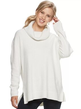 SO Mossy Cowlneck Tunic Knit Sweater